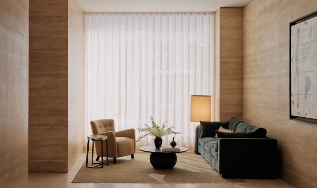 a boutique lobby with a sitting area 