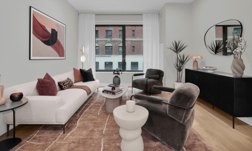 a living room with a large window