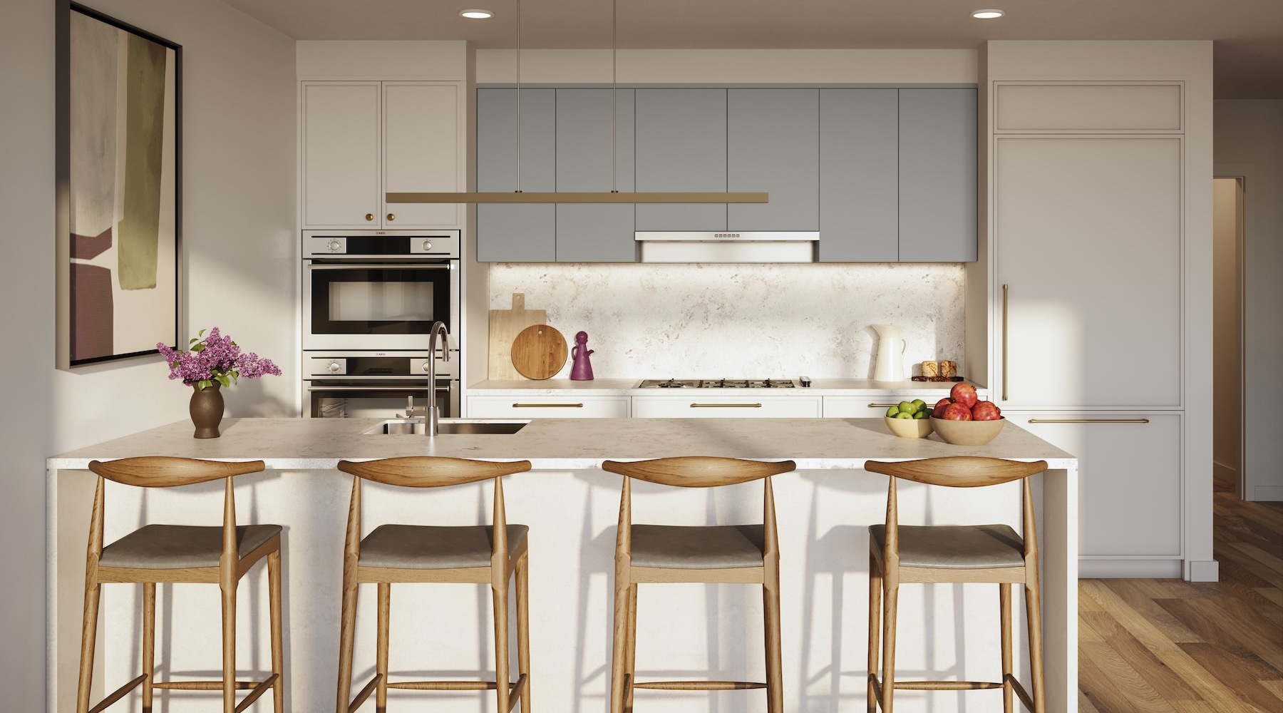 kitchen with seating and natural light flooding the room
