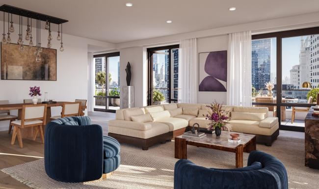 a living room with a large window